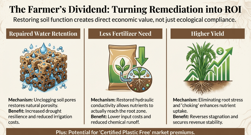 ROI and benefits for farmers including cost savings, yield improvements, and market access